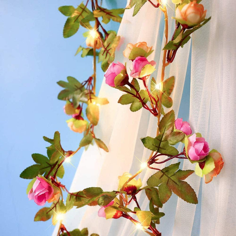 20LED 7.2Ft Artificial Rose Flower Garland String Lights, Battery Powered Rose Vine Fairy String Lights with 42Pcs Flowers for Valentine'S Day, Mother'S Day, Wedding Birthday Party Bedroom Decor Home & Garden > Decor > Seasonal & Holiday Decorations Pawst   