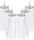 20Oz Stainless Steel Skinny Tumbler, 6 Pack Double Wall Insulated Tumblers with Lid and Straw, Water Tumbler Cup, Slim Vacuum Travel Tumbler for Coffee Wine Drinks Tea Beverages Home & Garden > Kitchen & Dining > Tableware > Drinkware Pknoclan 2--White 6 