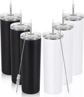20Oz Stainless Steel Skinny Tumbler, 6 Pack Double Wall Insulated Tumblers with Lid and Straw, Water Tumbler Cup, Slim Vacuum Travel Tumbler for Coffee Wine Drinks Tea Beverages Home & Garden > Kitchen & Dining > Tableware > Drinkware Pknoclan 9-White and Black 6 