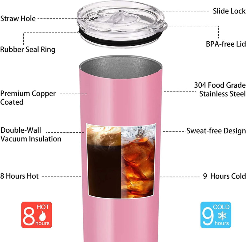 20Oz Stainless Steel Skinny Tumbler, 6 Pack Double Wall Insulated Tumblers with Lid and Straw, Water Tumbler Cup, Slim Vacuum Travel Tumbler for Coffee Wine Drinks Tea Beverages Home & Garden > Kitchen & Dining > Tableware > Drinkware Pknoclan   