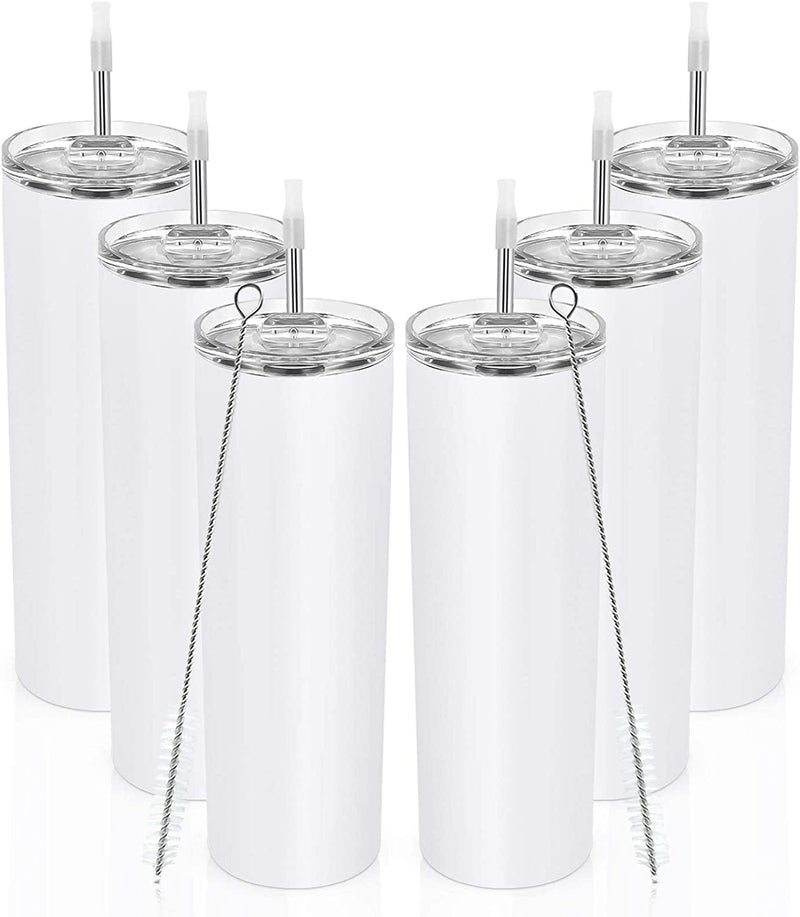 20Oz Stainless Steel Skinny Tumbler, 6 Pack Double Wall Insulated Tumblers with Lid and Straw, Water Tumbler Cup, Slim Vacuum Travel Tumbler for Coffee Wine Drinks Tea Beverages Home & Garden > Kitchen & Dining > Tableware > Drinkware Pknoclan 2--White 6 