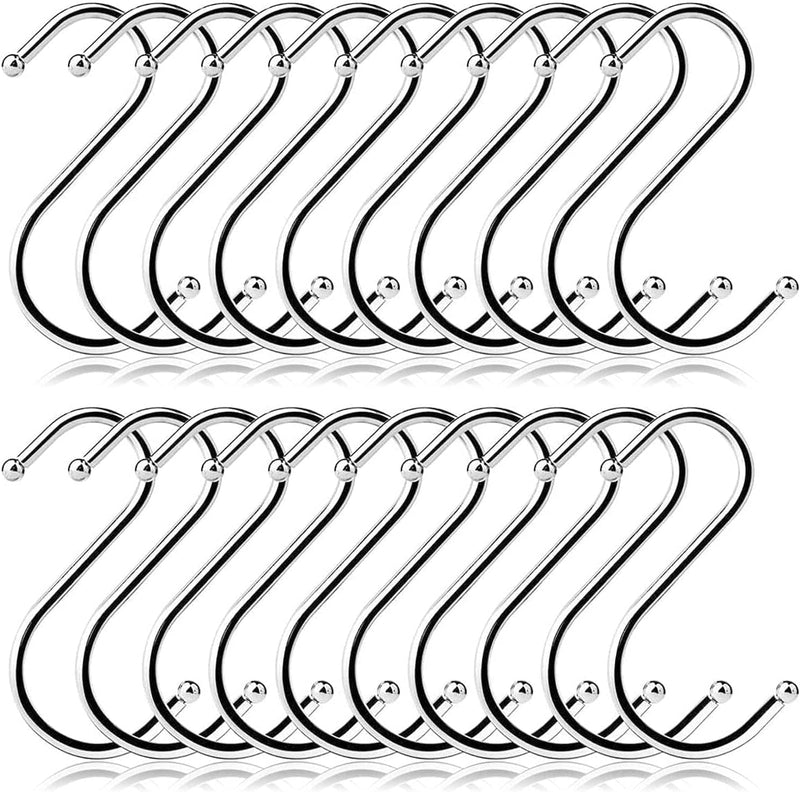 20Pcs round S Shaped Hooks Hanging Hooks Hangers in Polished Stainless Steel Metal Fits Kitchen, Bedroom and Office- Outdoor Garage Home Storage Organization Home & Garden > Household Supplies > Storage & Organization KINMINGZHU   
