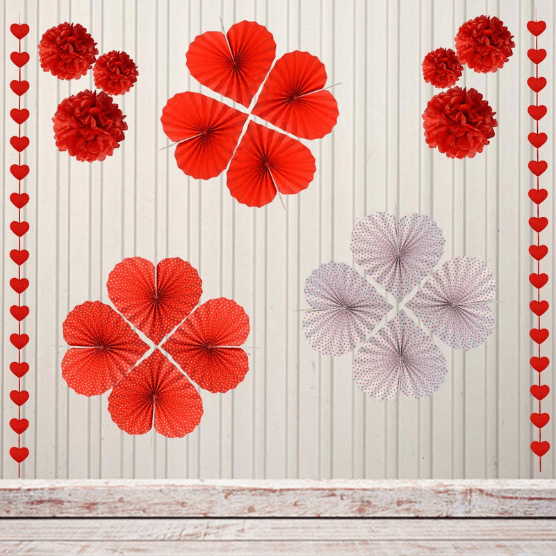 20Pcs Valentines Day Decorations Set, Valentines Red Heart Paper Fans, Red Hearts Shaped Felt Garland Banner, Red Paper Pompoms Valentines Accessories for Valentines Anniversary Wedding Mother Day Arts & Entertainment > Party & Celebration > Party Supplies Tayfremn   