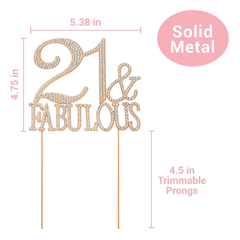 21 Cake Topper - Premium Rose Gold Metal. 21st Bday 21 and Fabulous Rhinestone Birthday Cake Topper Makes a Great Centerpiece, Birthday Party Decoration, and Keepsake - Now in a Protective Box Home & Garden > Decor > Seasonal & Holiday Decorations& Garden > Decor > Seasonal & Holiday Decorations Crystal Creations   