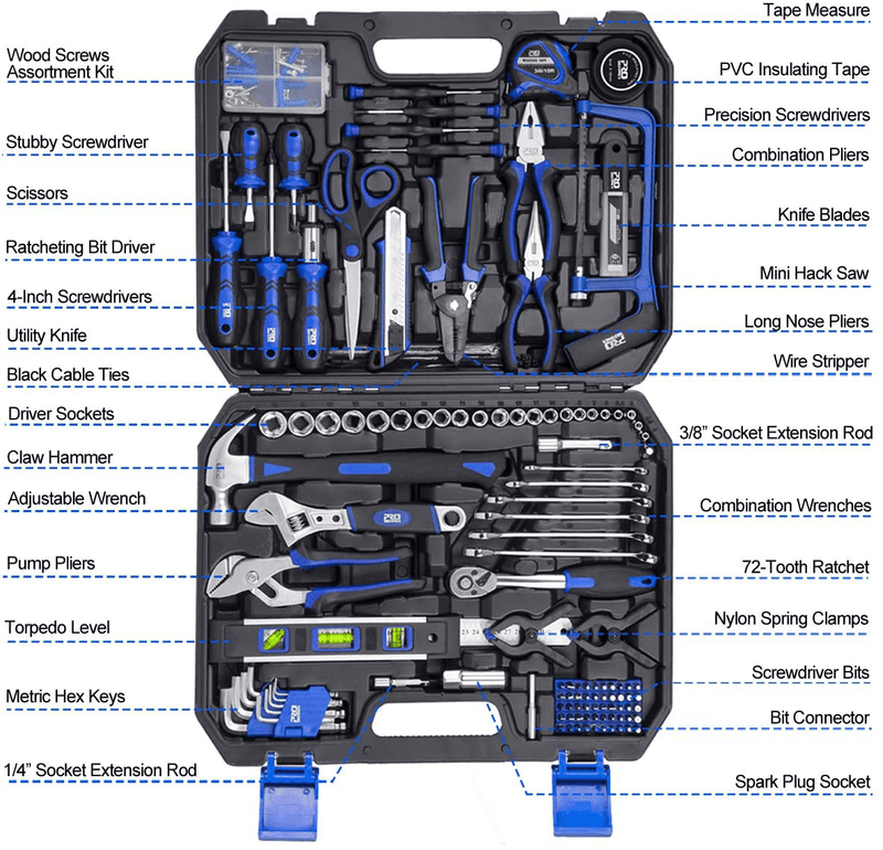 210-Piece Household Tool Kit, PROSTORMER General Home/Auto Repair Tool Set with Hammer, Pliers, Screwdriver Set, Wrench Socket Kit and Toolbox Storage Case - Perfect for Homeowner, Diyer, Handyman Hardware > Tools > Tool Sets Prostormer   