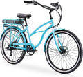 Sixthreezero Electric-Bicycles around the Block Women'S Ebike, 250/500 Watt Motor, 7-Speed Beach Cruiser Bicycle with Rear Rack, 26" Wheels, Multiple Colors Sporting Goods > Outdoor Recreation > Cycling > Bicycles sixthreezero Teal Blue w/ Black Seat/Grips Around the Block Ebike (Women's) 26" / 7-speed / 500 Watts