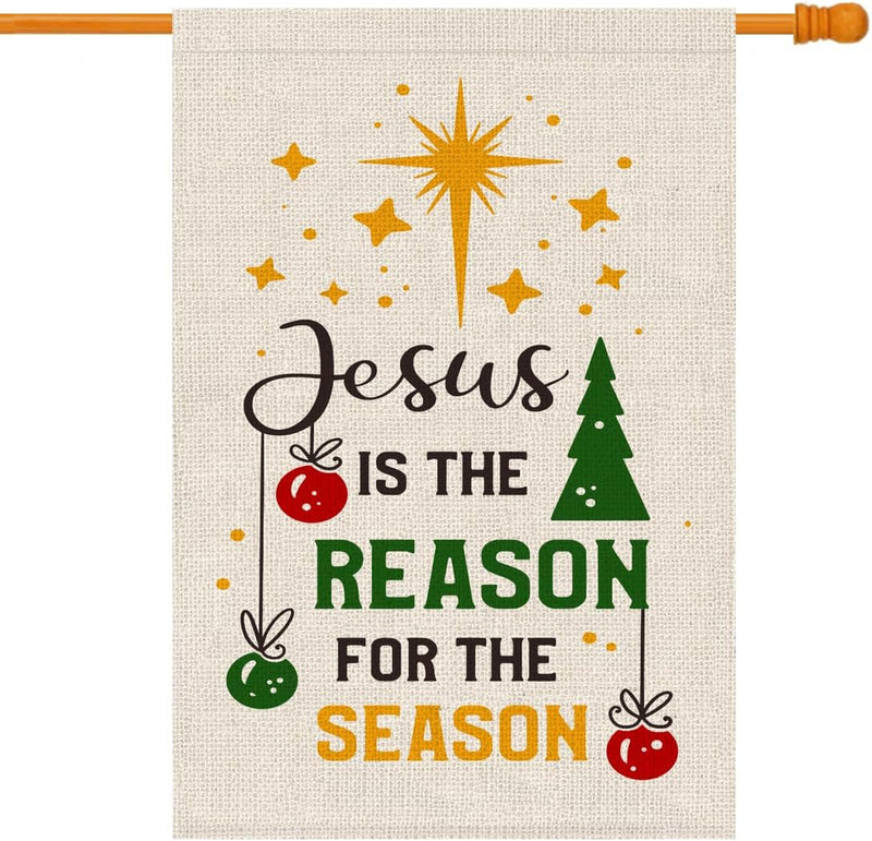 Partybuzz Religious Christmas Garden Flag Small 12X18 Double Sided Christian Jesus Is the Reaon for the Season Holiday Burlap Yard Flag Outside  PARTY BUZZ Large 28X40  