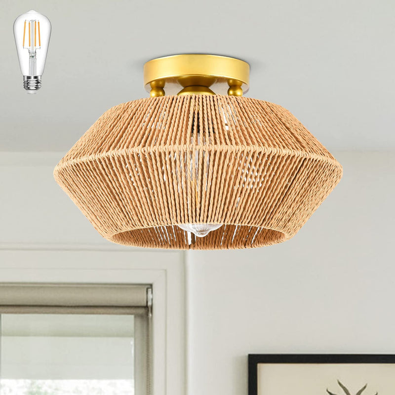 ZECOXOL Plug in Pendant Light Rattan Hanging Lights with Plug in Cord，Dimmable Switch,Hanging Lamp with Bamboo Woven Wicker Lamp Shade,Boho Plug in Ceiling Light Fixtures for Kitchen,Bedroom Home & Garden > Lighting > Lighting Fixtures ELY201 Ceiling Lights=Woven=12.6IN  