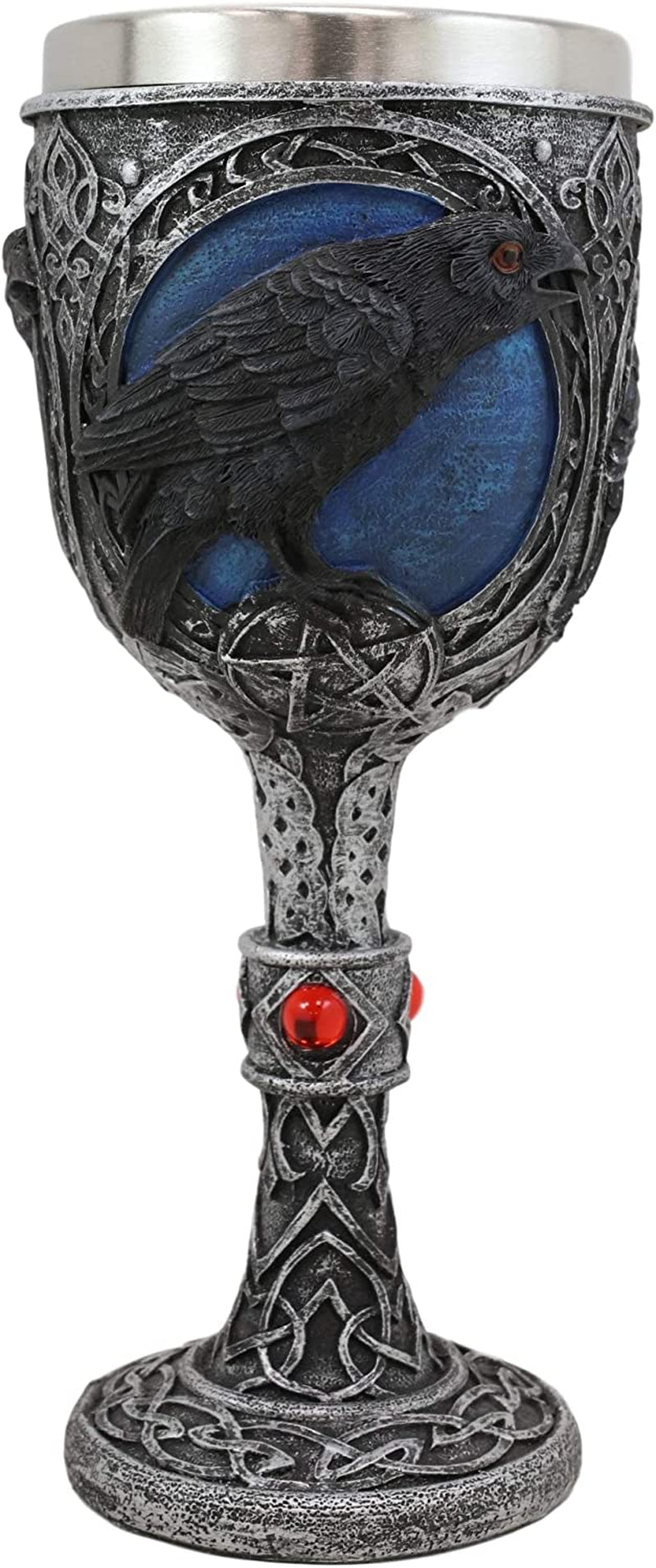 Ebros Vial of Blood Alchemy Moonlight Raven Crow on Pentagram Beverage Drinkware Serveware with Celtic Tribal Tattoo Knotwork Mystical Harbinger of Doom Scavenger Bird (Wine Goblet Chalice)
