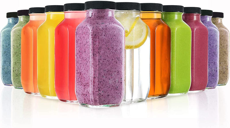 Dilabee Glass Juice Bottles with Lids - 12 Pack - Reusable Glass Water Bottles with Caps for Juicing, Milk, Smoothie and Kombucha - Homemade Drinking Bottles - 16 Oz Home & Garden > Decor > Decorative Jars DilaBee 8oz  