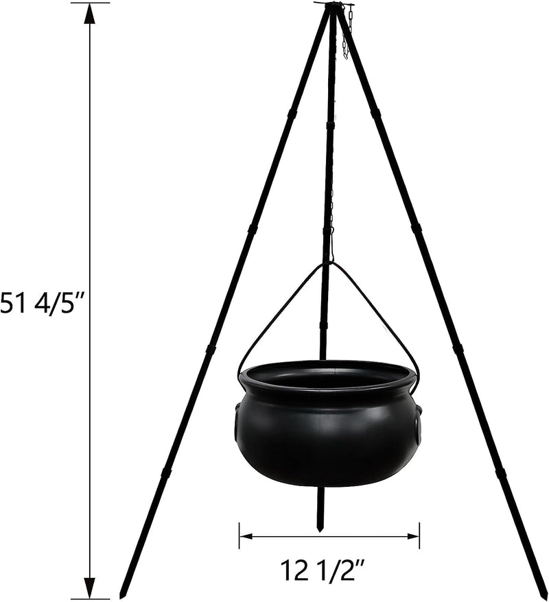 Halloween Decorations Outdoor - Halloween Party Decorations - Large Witches Cauldron on Tripod with Lights - Black Plastic Bowl Decor - Hocus Pocus Candy Bucket Decoration for Home Porch Outside