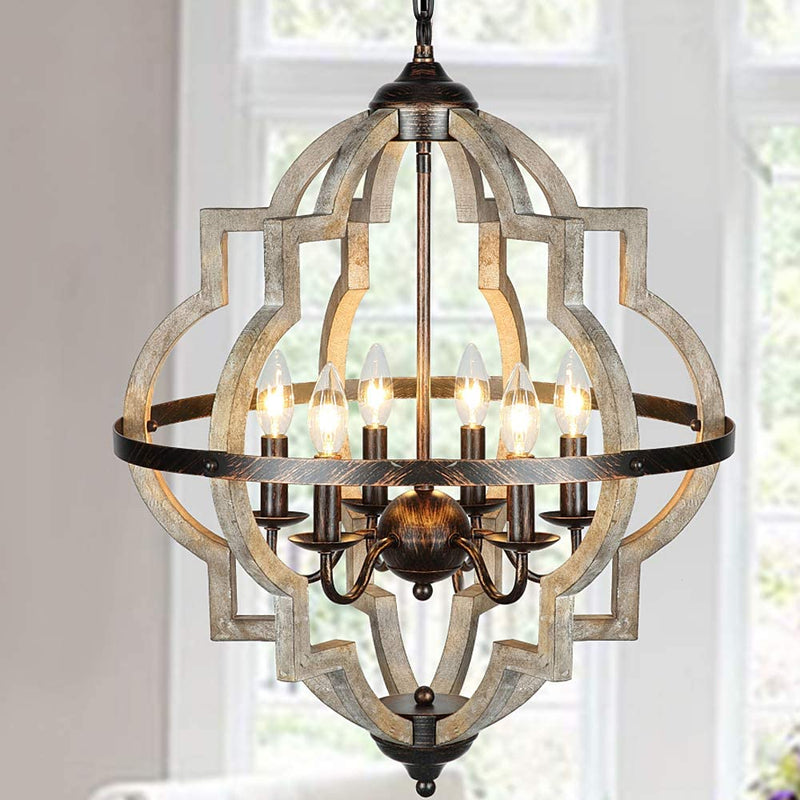 T&A Orb 4-Light Farmhouse Chandelier, Stardust Finish Rustic Brown Chandelier,Wood and Iron Component Vintage Island Light for Kitchen Dining Room Foyer Home & Garden > Lighting > Lighting Fixtures > Chandeliers T&A TALENT AND ART Large-6 Lights  