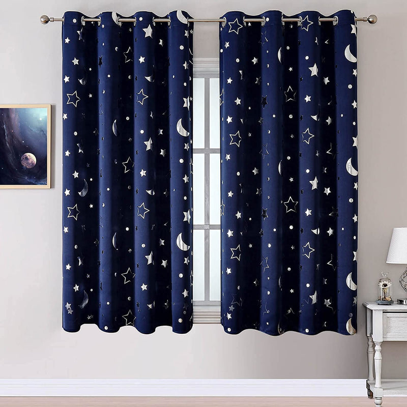 Navy Blue Blackout Galaxy Curtains 84 Inch for Nursery Bedroom, Soundproof Kids Room Darkening Grommet Constellation Curtain Drapes 2 Panels for Living/Dining Room Home & Garden > Decor > Window Treatments > Curtains & Drapes WUBODTI Navy Blue 42×63 