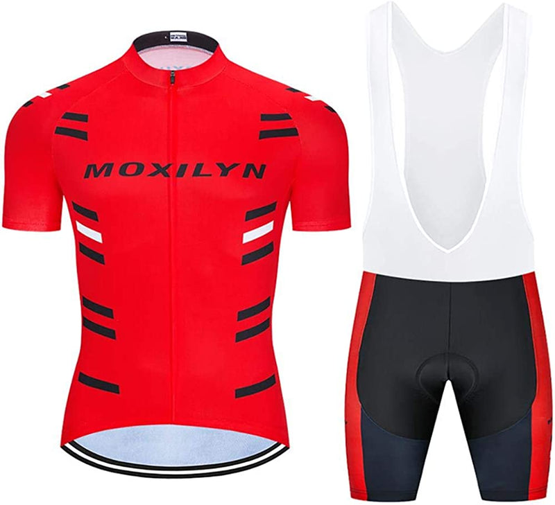 MOXILYN Men'S Cycling Jersey Bike Clothing Set Full Zipper Breathable Quick-Dry Shirt + Cycling Bibs with 20D Padded Sporting Goods > Outdoor Recreation > Cycling > Cycling Apparel & Accessories MOXILYN M1s-set X-Large 