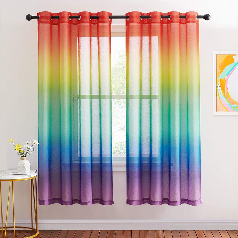 NICETOWN Colorful Curtains, Rainbow Ombre Sheer Curtains for Bedroom Girls Room Decor Ombre Pattern Window Short Sheer Curtains for Girly Nursery Kids Daughter Room (55 X 63 Inch Length, Set of 2) Home & Garden > Decor > Window Treatments > Curtains & Drapes NICETOWN Rainbow W55 x L63 