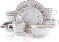 Elama Rustic Birch 16 Piece Embossed Scalloped Stoneware round Dinnerware Set in White with Brown Accents Home & Garden > Kitchen & Dining > Tableware > Dinnerware Elama White with Brown Accents 16 Piece 