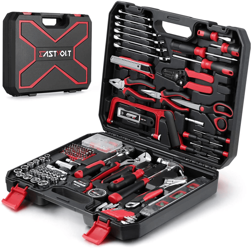 218-Piece Household Tool kit,Auto Repair Tool Set, EASTVOLT Tool kits for Homeowner, General Household Hand Tool Set with Hammer, Plier, Screwdriver Set, Socket Kit, with Carrying Tool Box, EVHT21801 Hardware > Tools > Tool Sets Eastvolt Default Title  