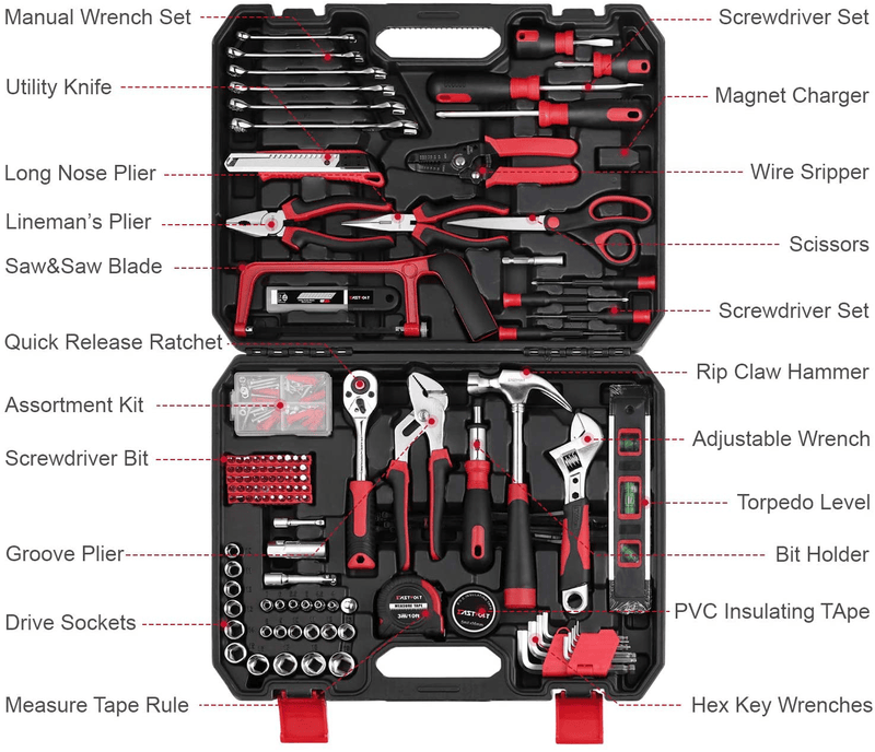 218-Piece Household Tool kit,Auto Repair Tool Set, EASTVOLT Tool kits for Homeowner, General Household Hand Tool Set with Hammer, Plier, Screwdriver Set, Socket Kit, with Carrying Tool Box, EVHT21801 Hardware > Tools > Tool Sets Eastvolt   