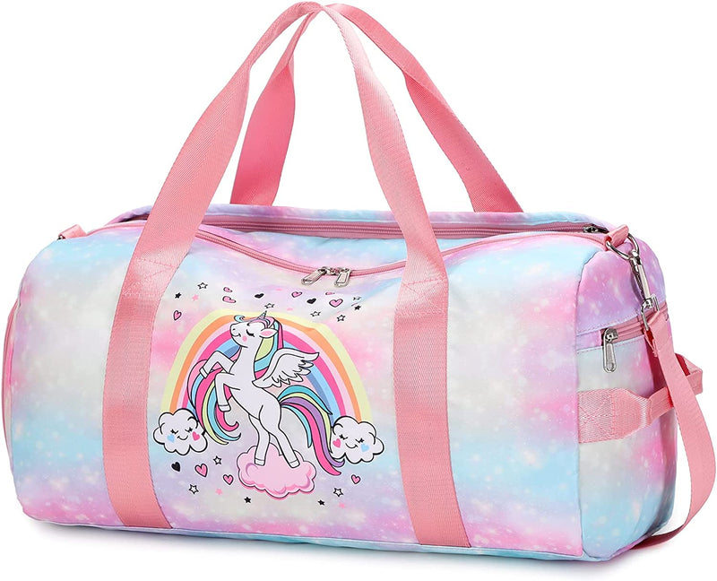 Duffle Bag Teen Girls Kids Cute Unicorn Gym Bag with Shoe Compartment and Wet Separation Sports Overnight Carry on Bag Travel Bag with Sorting Bag (Candy Pink) Home & Garden > Household Supplies > Storage & Organization Dorlubel Rainbow  