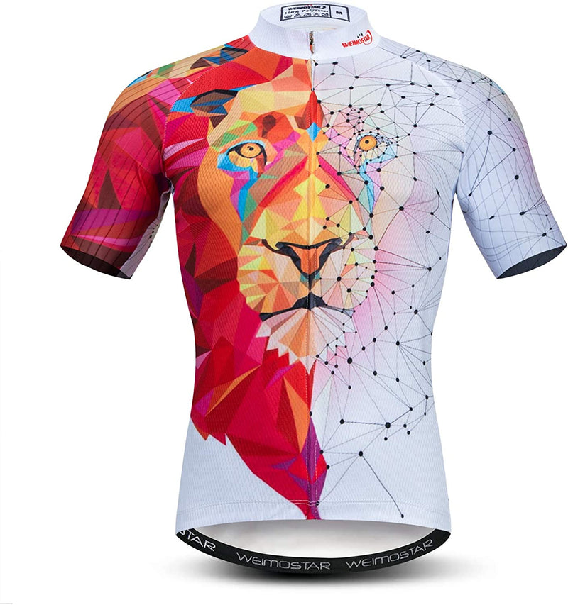 Cycling Jersey Short Sleeve USA Style Bike Tops with Pocket Reflective Stripe Sporting Goods > Outdoor Recreation > Cycling > Cycling Apparel & Accessories redorange Red Lion XX-Large 