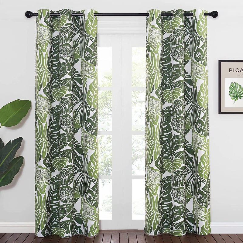 NICETOWN Room Darkening Tropical Curtains 84 Inches Length, Summer Palm Tree Banana Leaf Light Reducing Window Coverings for Villa/Hall/Patio Door, W52 X L84, Double Pieces, Green Palm Home & Garden > Decor > Window Treatments > Curtains & Drapes NICETOWN Green Palm W42 x L84 
