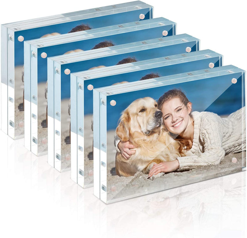 Picture Frames Acrylic, TWING 5 Pack 4X6 Acrylic Frame, Horizontal Magnet Double Sided 4X6 Picture Frame,12+12Mm Thick Clear Frameless Desktop Display Self Standing Magnetic Acrylic Block Photo Frame, Halloween Picture Frame Gift Ideal Home & Garden > Decor > Picture Frames TWING 5 Pack 4X6 