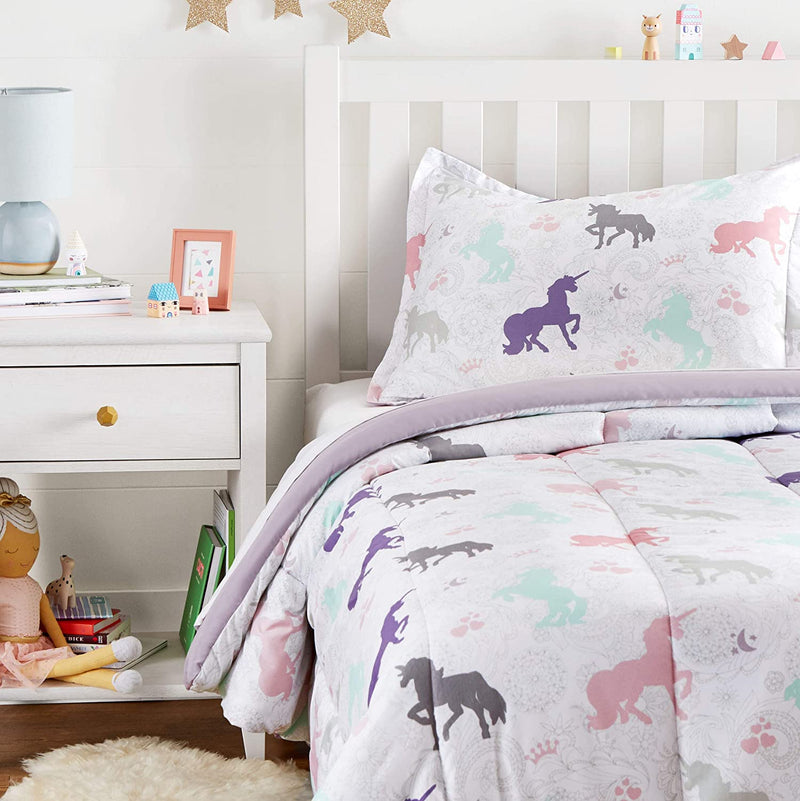Kid'S Comforter Set - Soft, Easy-Wash Microfiber - Twin, White Anchors Home & Garden > Linens & Bedding > Bedding > Quilts & Comforters KOL DEALS Purple Unicorns Twin 