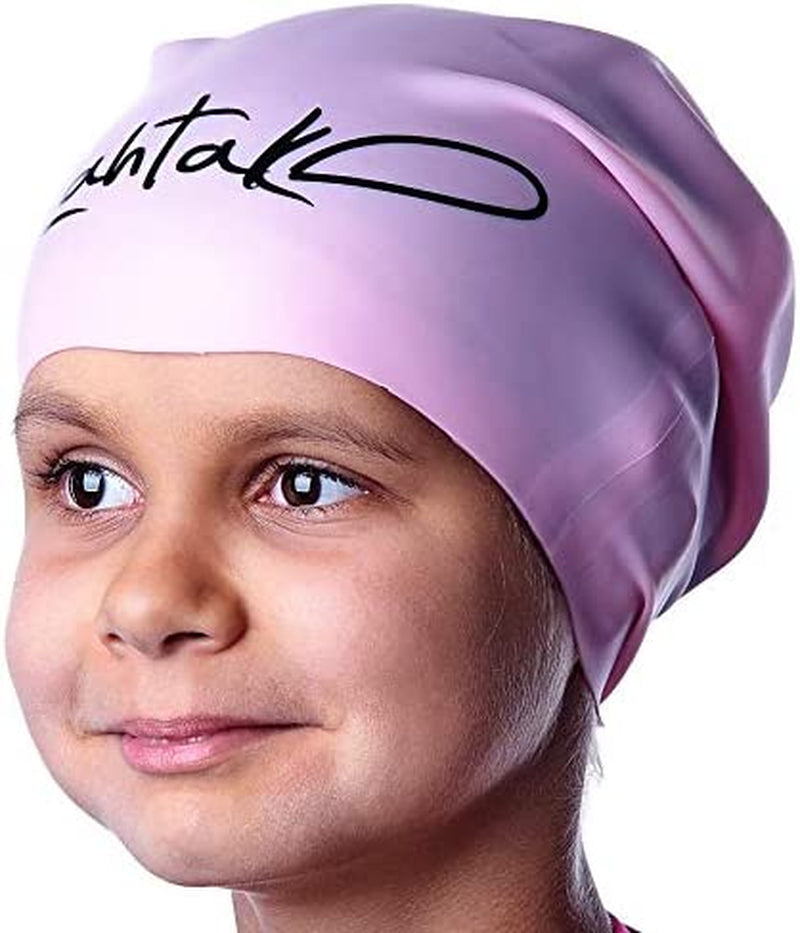 Swim Caps for Long Hair Kids - Swimming Cap for Girls Boys Kids Teens with Long Curly Hair Braids Dreadlocks - 100% Silicone Hypoallergenic Waterproof Swim Hat Sporting Goods > Outdoor Recreation > Boating & Water Sports > Swimming > Swim Caps Lahtak   
