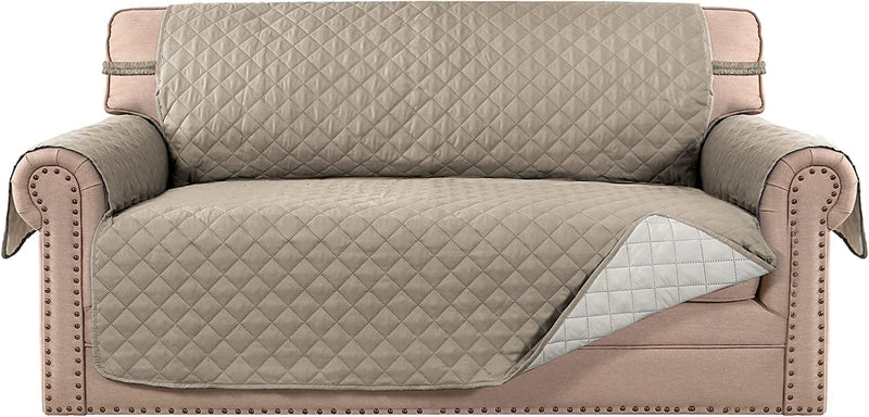 Meillemaison Sofa Slipcovers Reversible Quilted Chair Cover Water Resistant Furniture Protector with Elastic Straps for Pets/ Kids/ Dog(Chair, Black/Grey) (MMCLKSFD01C6) Home & Garden > Decor > Chair & Sofa Cushions MeilleMaison Khaki/Beige Oversized Loveseat 