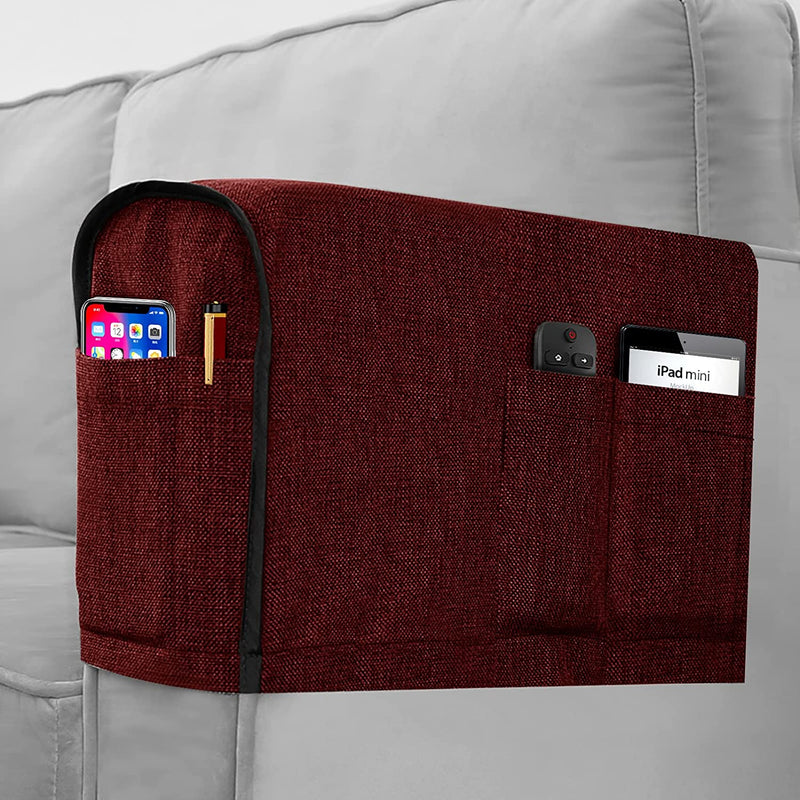 Joywell Linen Armrest Covers for Living Room Anti-Slip Sofa Arm Protector for Dogs, Cats, Pets Armchair Slipcover for Recliner with 4 Pockets for TV Remote Control, Phone, Set of 2, Black Home & Garden > Decor > Chair & Sofa Cushions Joywell Burgundy 6 inch width 