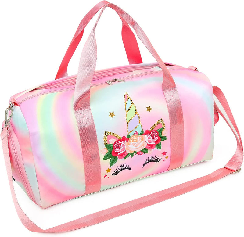 Duffle Bag Teen Girls Kids Cute Unicorn Gym Bag with Shoe Compartment and Wet Separation Sports Overnight Carry on Bag Travel Bag with Sorting Bag (Candy Pink) Home & Garden > Household Supplies > Storage & Organization Dorlubel Candy Pink  