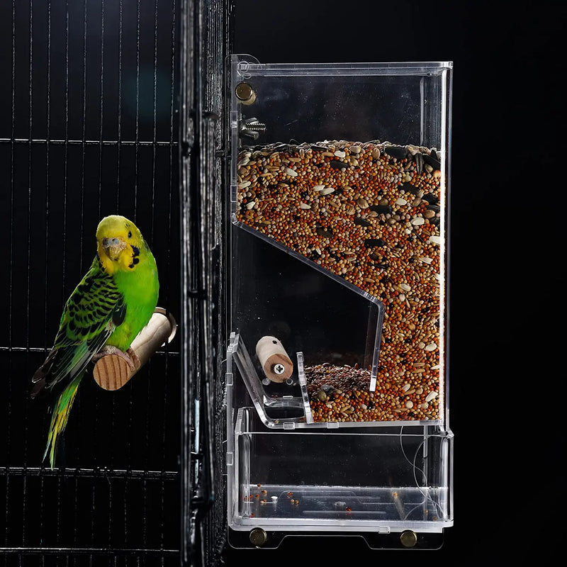 Evursua No Mess Bird Cage Feeders Automatic Parrot Seed Tube Birds Cage Accessories for Parakeet Canary Cockatiel Finch,Free Install,No Fragile (Medium- Updated Splashproof Board) Animals & Pet Supplies > Pet Supplies > Bird Supplies > Bird Cage Accessories > Bird Cage Food & Water Dishes Evursua Medium- updated Splashproof Board  