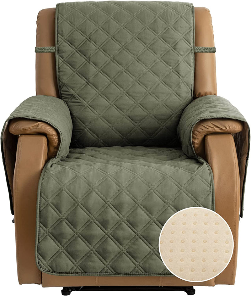 TOMORO Non Slip Loveseat Recliner Cover for Dogs - 100% Waterproof Quilted Sofa Slipcover Furniture Protector with 5 Storage Pockets, Washable Couch Cover with Elastic Straps for Kids and Pets Home & Garden > Decor > Chair & Sofa Cushions TOMORO Green 30"Recliner 