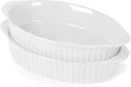 LEETOYI Porcelain Small Oval Au Gratin Pans,Set of 2 Baking Dish Set for 1 or 2 Person Servings, Bakeware with Double Handle for Kitchen and Home,(White)