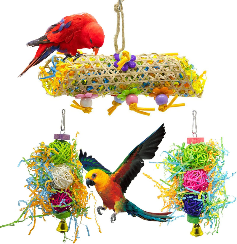 Ebaokuup 3Pack Bird Chewing Toys Foraging Shredder Toy Parrot Cage Shredder Toy Bird Loofah Toys Foraging Hanging Toy for Cockatiel Conure African Grey Parrot Animals & Pet Supplies > Pet Supplies > Bird Supplies > Bird Toys EBaokuup   