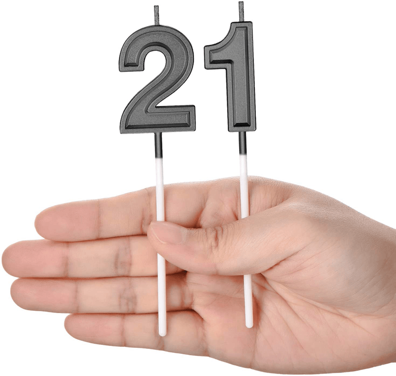 21st Birthday Candles Cake Numeral Candles Happy Birthday Cake Candles Topper Decoration for Birthday Wedding Anniversary Celebration Favor (Black)