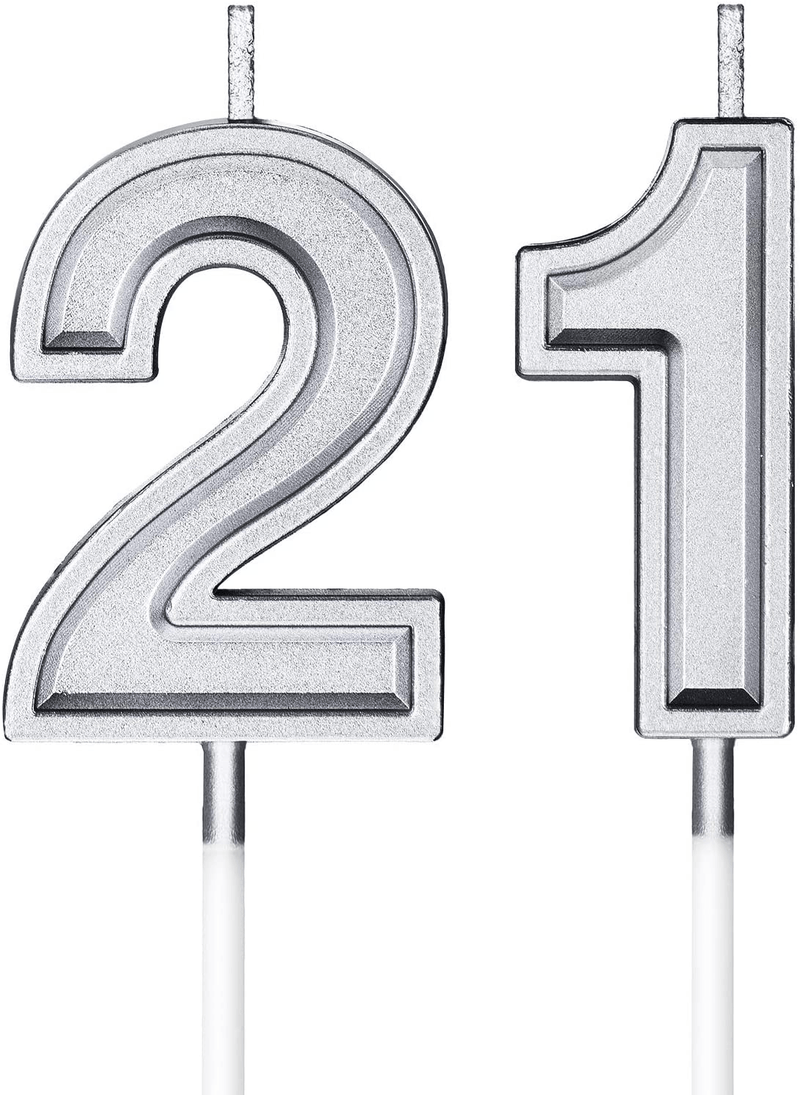 21st Birthday Candles Cake Numeral Candles Happy Birthday Cake Candles Topper Decoration for Birthday Wedding Anniversary Celebration Favor (Black) Home & Garden > Decor > Home Fragrances > Candles Syhood Silver  
