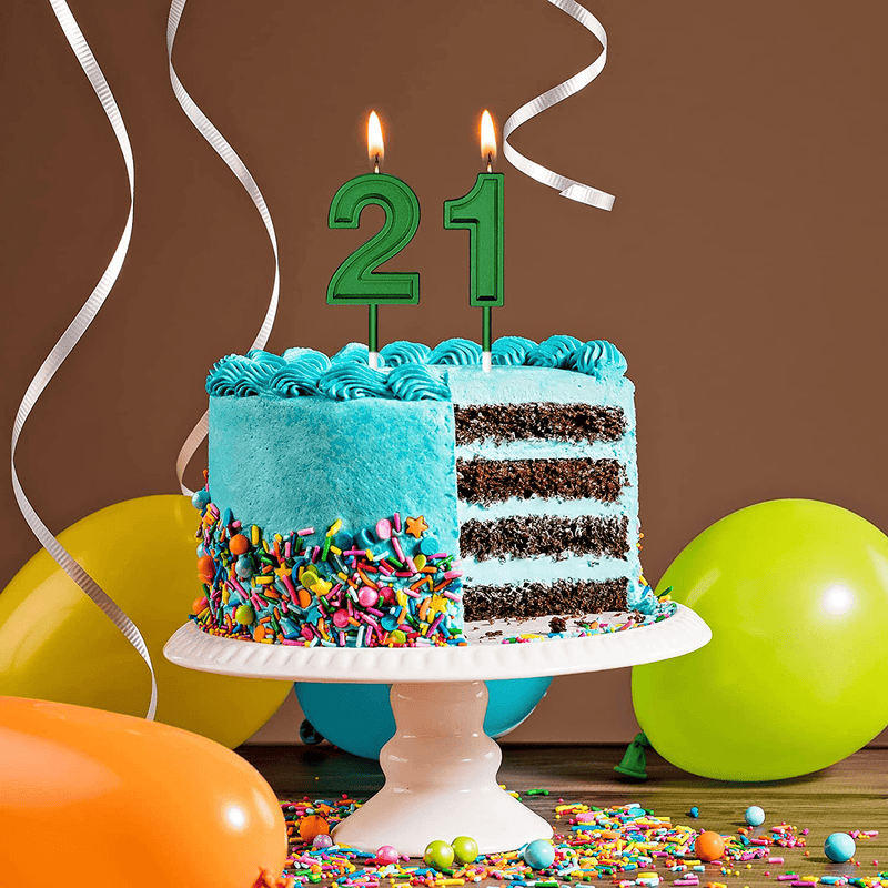 21st Birthday Candles Cake Numeral Candles Happy Birthday Cake Candles Topper Decoration for Birthday Wedding Anniversary Celebration Favor (Green)
