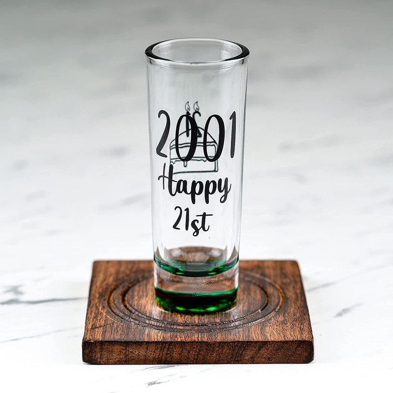 21St Birthday Shot Glass - 2001 Party Decorations for Him or Her - 2 Oz with Colored Base - Finally 21 Legal