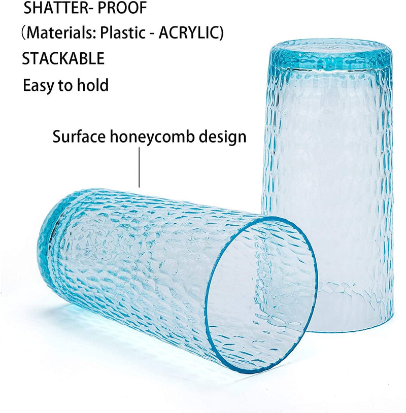 22-Ounce Honeycomb Highball Glasses Plastic Tumbler Acrylic Glasses, Set of 6 Blue Home & Garden > Kitchen & Dining > Tableware > Drinkware KX-WARE   