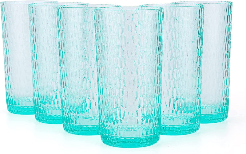 22-Ounce Honeycomb Highball Glasses Plastic Tumbler Acrylic Glasses, Set of 6 Blue Home & Garden > Kitchen & Dining > Tableware > Drinkware KX-WARE Turquoise 6 