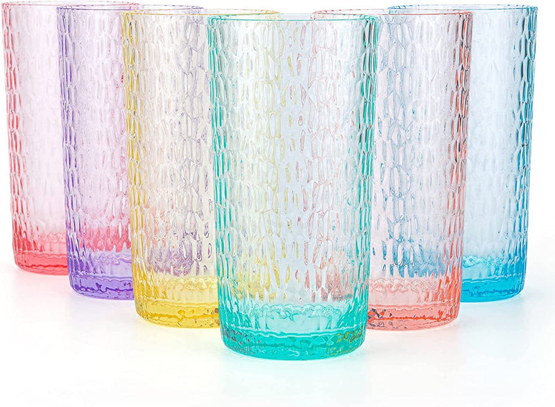 22-Ounce Honeycomb Highball Glasses Plastic Tumbler Acrylic Glasses, Set of 6 Blue