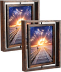 EXYGLO 2 Pack 8X10 Rustic Rotating Floating Picture Frames, Photo Frames for Vertical or Horizontal Tabletop Display, Brown Home & Garden > Decor > Picture Frames EXYGLO Brown 8X10 inch 