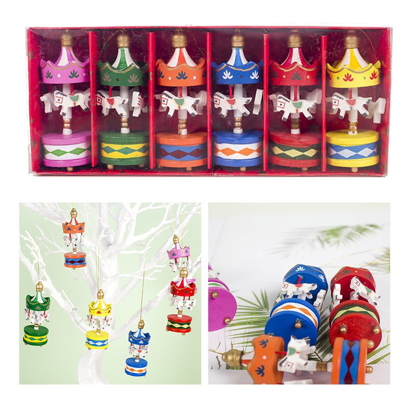 OUNONA 6Pcs Wood Hanging Carousel Ornament Desktop Christmas Home Decoration Party Supplies
