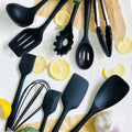 QIYU Kitchen Silicone Utensil Set,10Pcs Silicone Cooking Utensils Set,Food Grade Safety Silicone Utensils,480℉Heat Resistant Kitchen Tools,Seamless Easy to Clean, Non Stick Utensils(Multicolor) Home & Garden > Kitchen & Dining > Kitchen Tools & Utensils QIYU Black  
