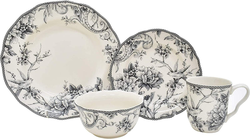 222 Fifth Adelaide 16-Piece Porcelain Dinnerware Set with Square Plates, Bowls, and Mugs, Yellow Home & Garden > Kitchen & Dining > Tableware > Dinnerware PTS America Gray Round Plates 