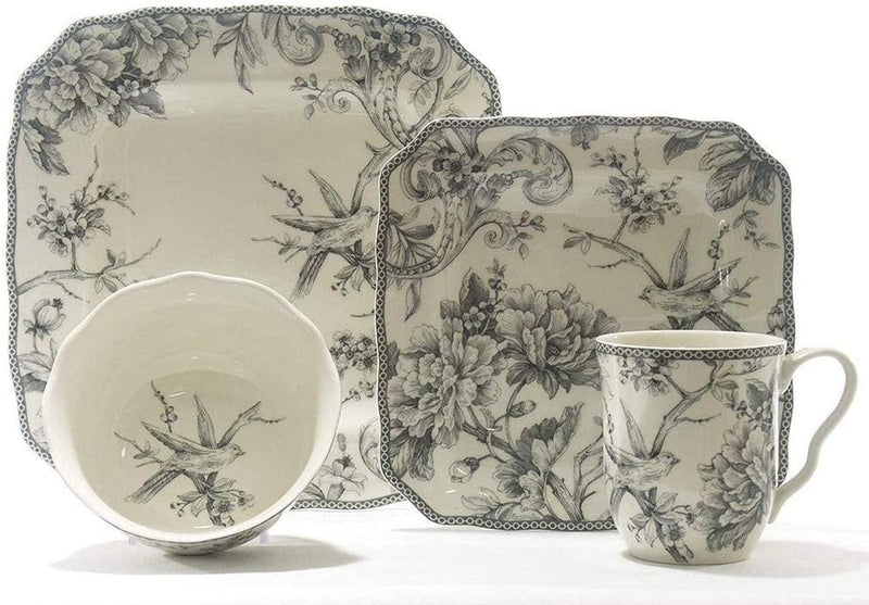 222 Fifth Adelaide 16-Piece Porcelain Dinnerware Set with Square Plates, Bowls, and Mugs, Yellow Home & Garden > Kitchen & Dining > Tableware > Dinnerware PTS America Gray Square Plates 
