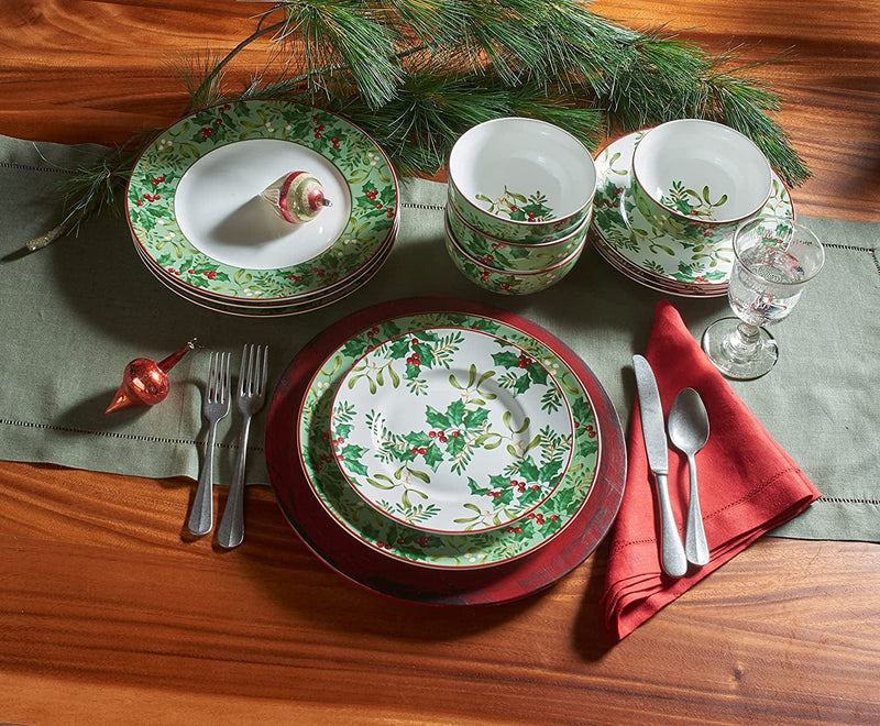 222 Fifth Christmas Foliage 12-Piece Porcelain Dinnerware Set with round Plates, and Bowls, Green and White… Home & Garden > Kitchen & Dining > Tableware > Dinnerware 222 Fifth   