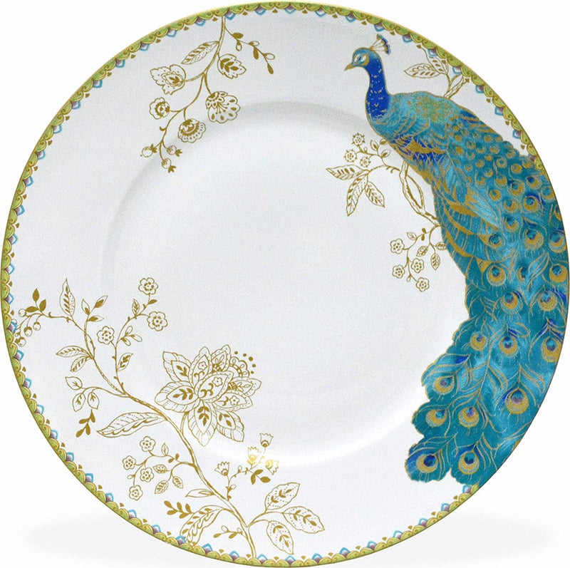 222 Fifth Peacock Garden 16-Piece Porcelain Dinnerware Set with round Plates, Bowls, and Mugs, White Home & Garden > Kitchen & Dining > Tableware > Dinnerware PTS America   