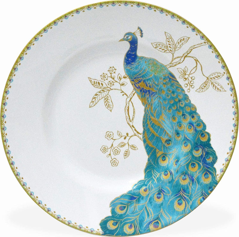 222 Fifth Peacock Garden 16-Piece Porcelain Dinnerware Set with round Plates, Bowls, and Mugs, White Home & Garden > Kitchen & Dining > Tableware > Dinnerware PTS America   